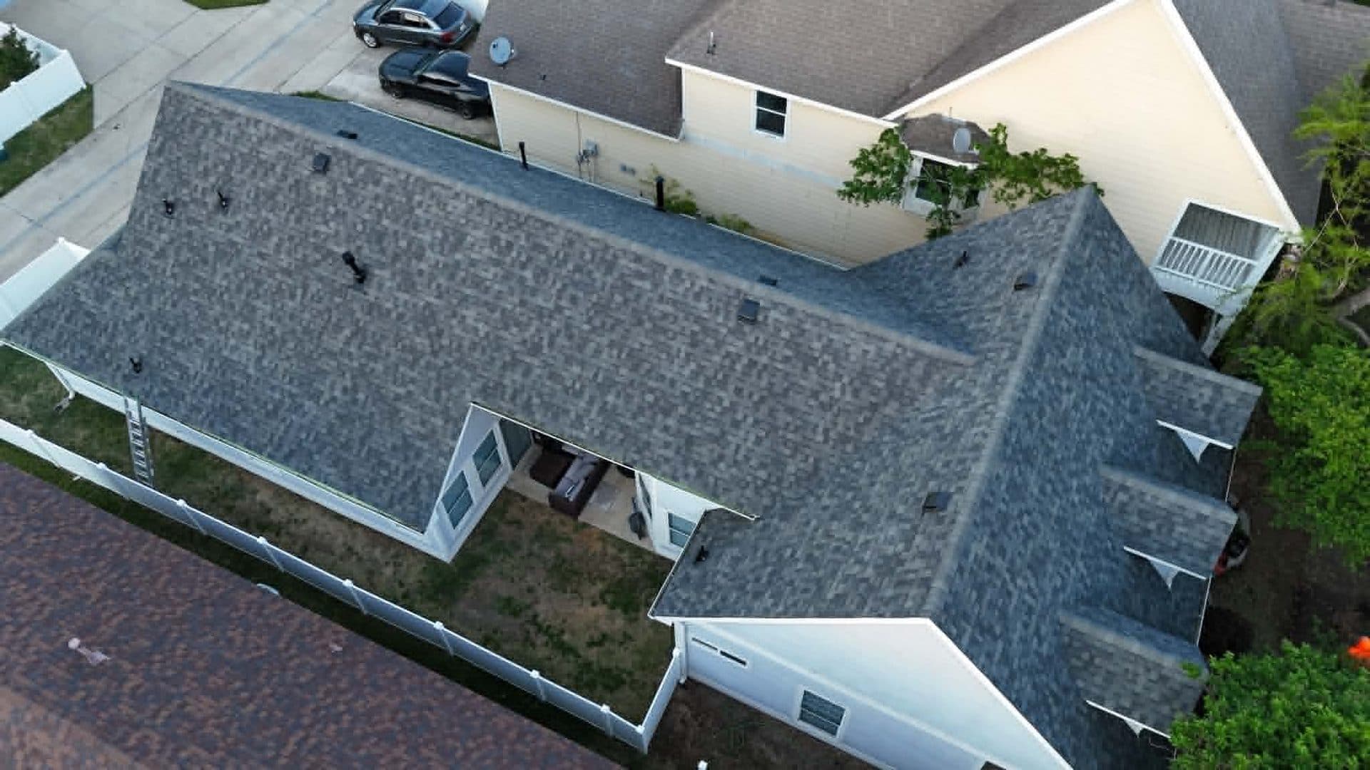 Completed roof, aerial view